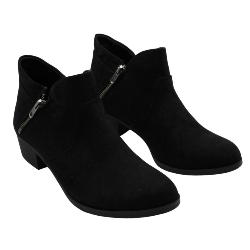NWT Sun+Stone Womens Abby Black Suede Double Zip Ankle Bootie Shoe Size 8M